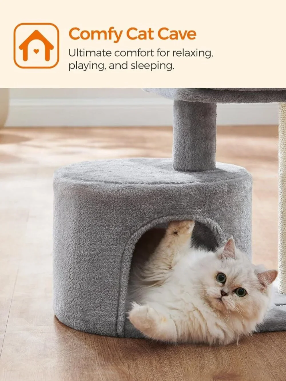 Cozy Small Cat Tree with Scratching Post & Plush Condo for Kittens - Light Gray